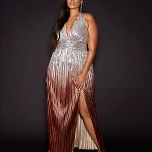 Ombré Metallic Halter Maxi Dress (L)
